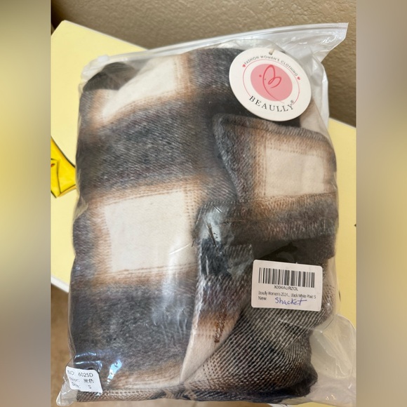 NWT BLACK/WHITE/BROWN MULTI COLOR FLANNEL SHACKET JACKET-S - Picture 17 of 17